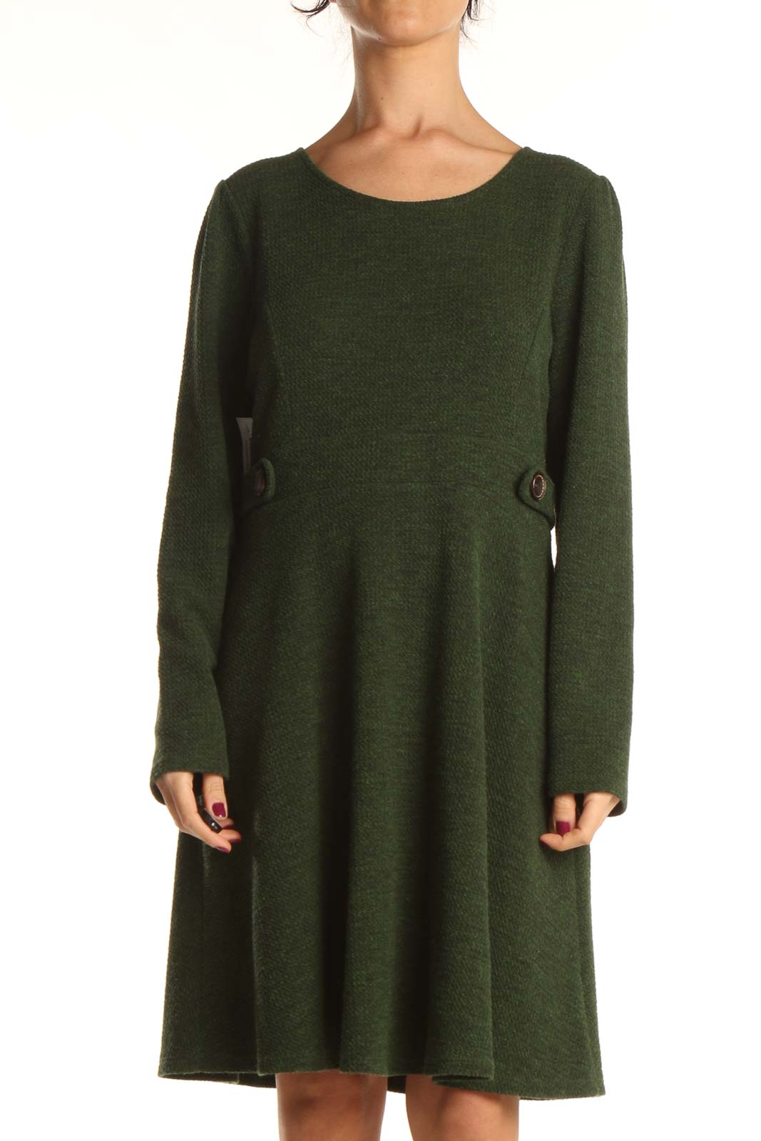 Green Sweater Classic Fit & Flare Dress Front