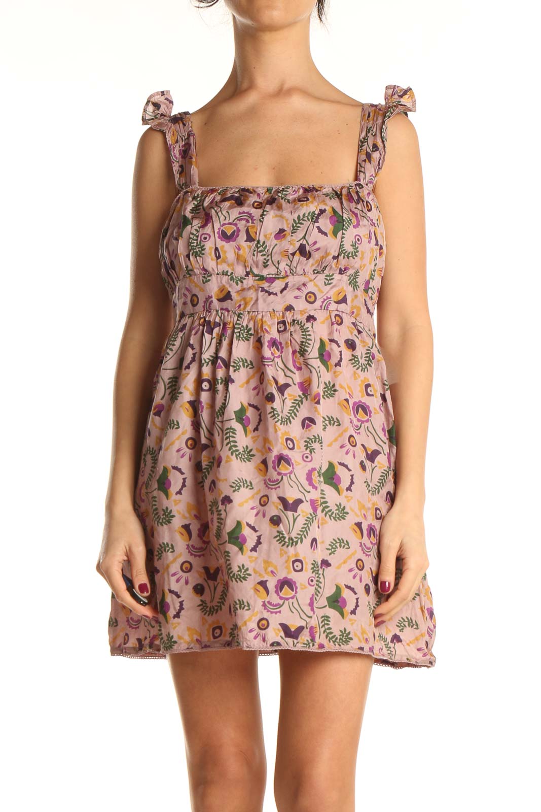 Pink Printed Retro Fit & Flare Dress Front