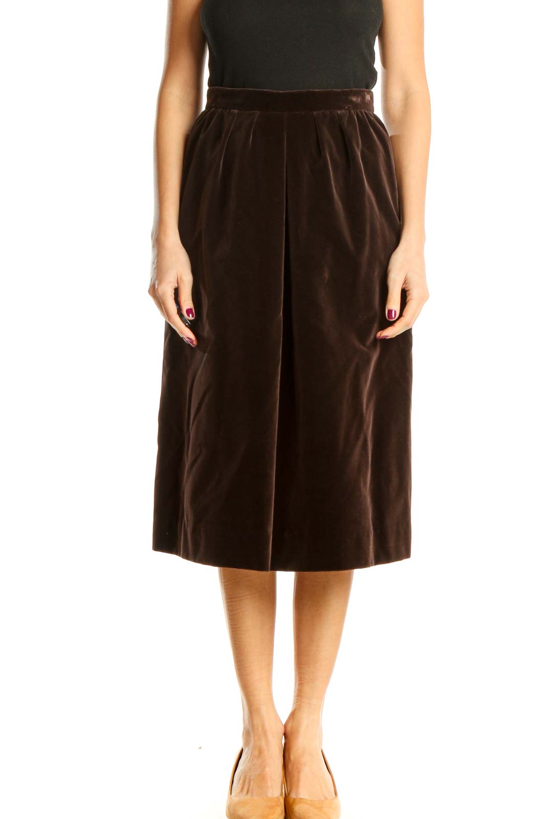 Brown Velour Classic A-Line Skirt Front