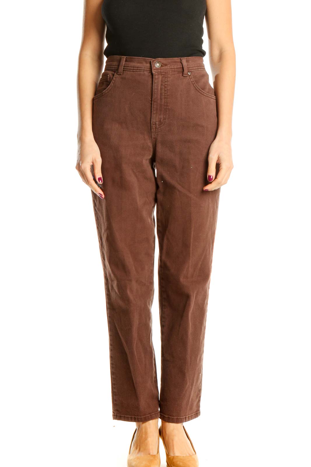 Brown High Waisted Straight Leg Jeans Front