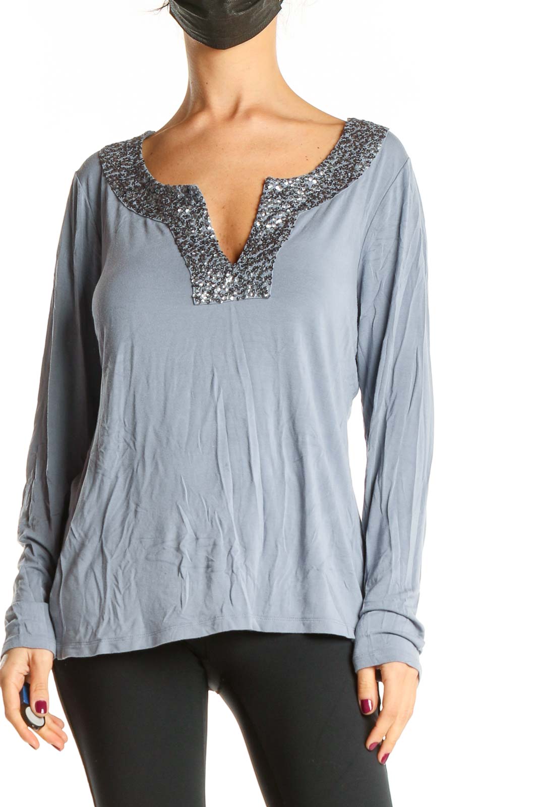 Gray Sequin All Day Wear Top Front