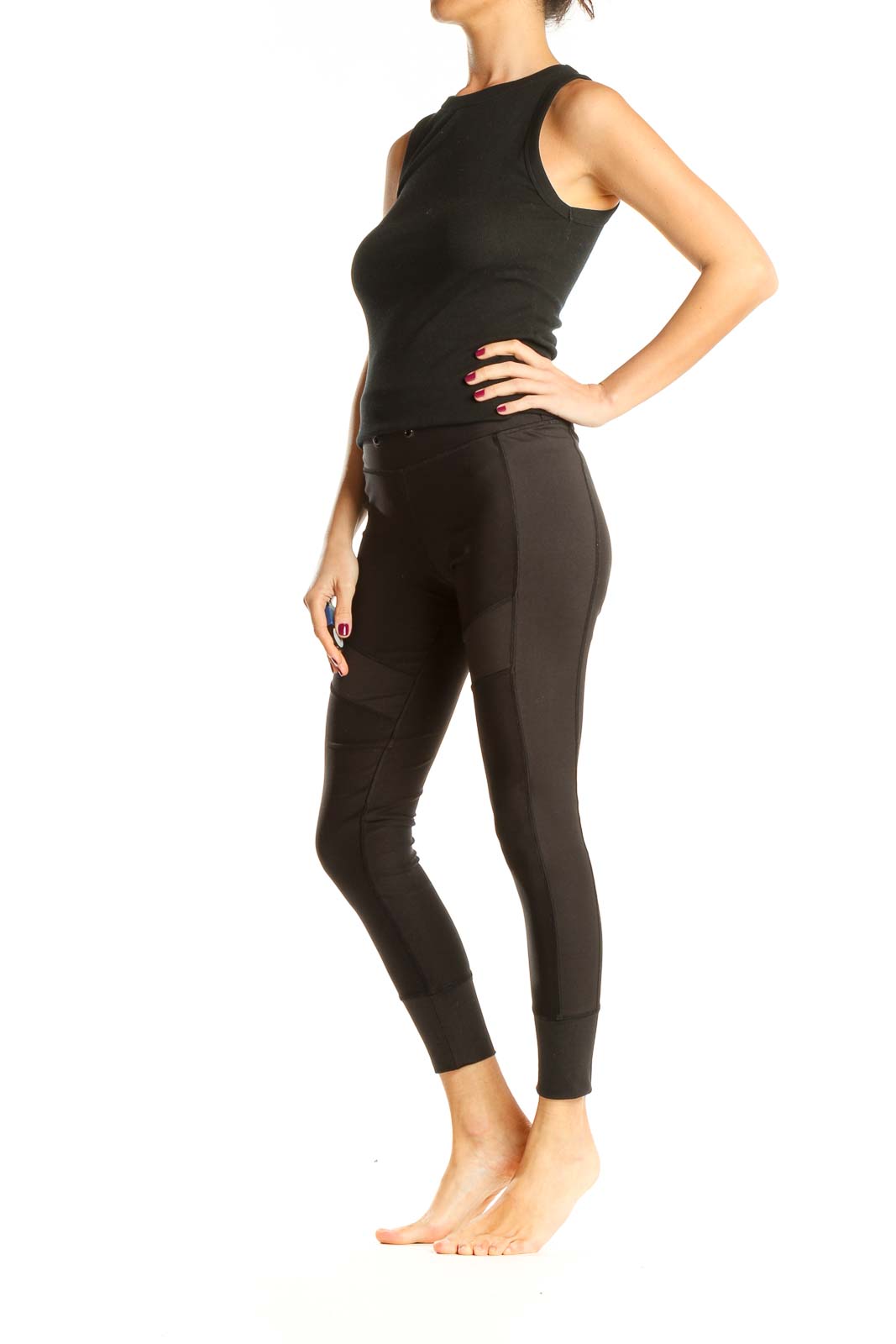 X by Gottex - Black Textured Activewear Leggings Polyester Spandex