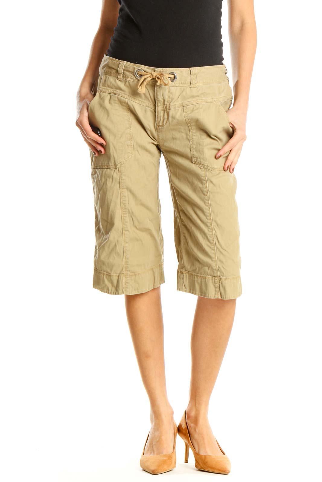 Beige All Day Wear Cargos Shorts Front