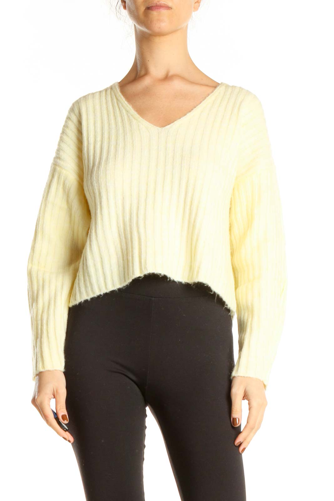 Yellow All Day Wear Cropped Sweater Front