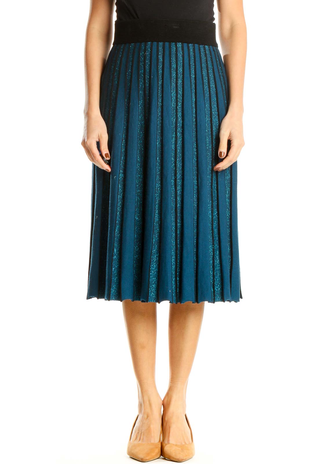 Blue Holiday Shimmer Pleated Skirt Front
