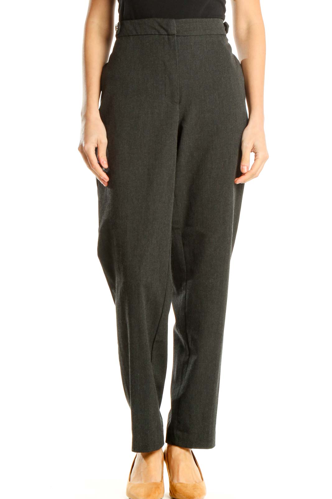 Gray Textured Classic Trousers Front