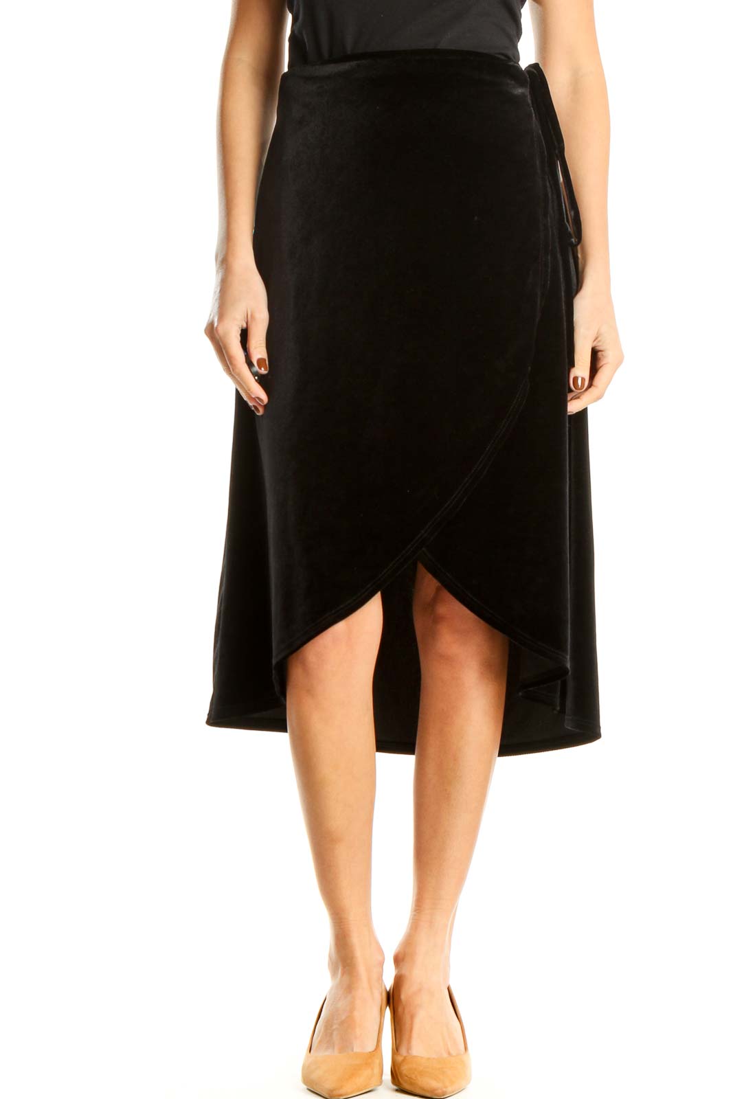 Black Textured Chic A-Line Skirt Front