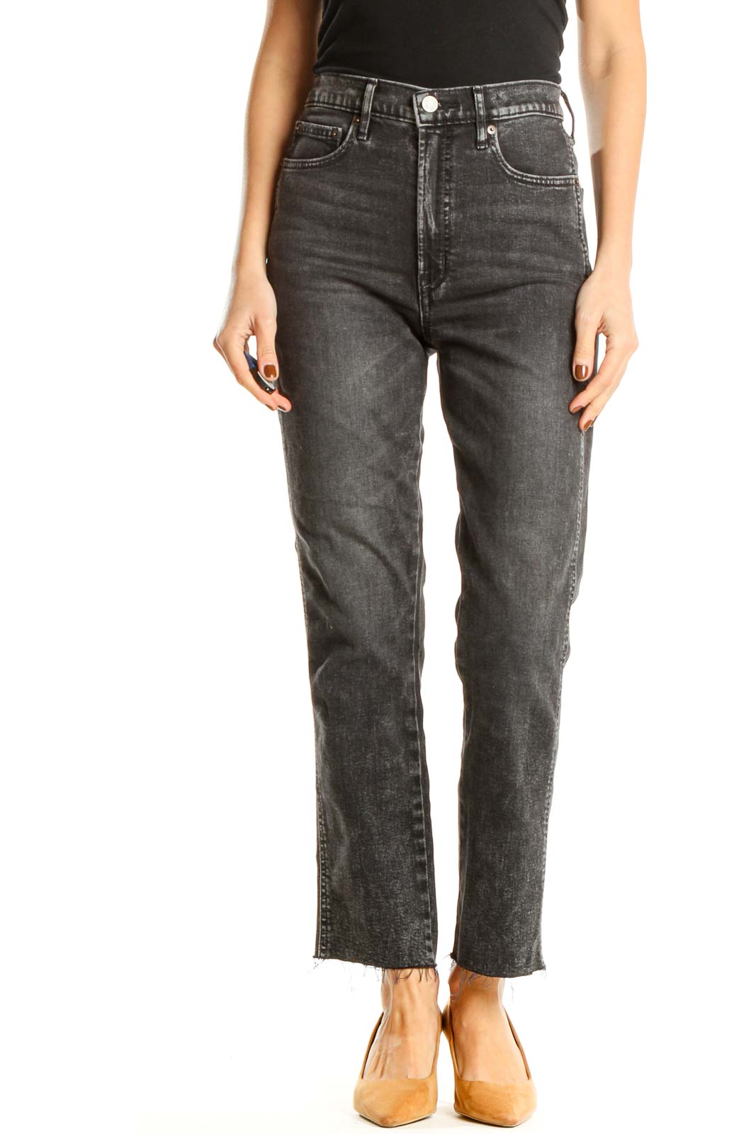 Gray High Waisted Straight Leg Jeans Front
