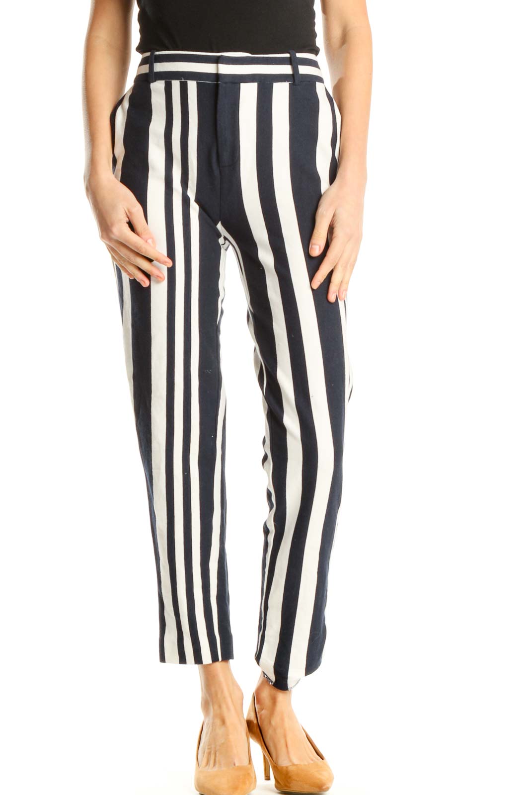 White Blue Striped All Day Wear Trousers Front