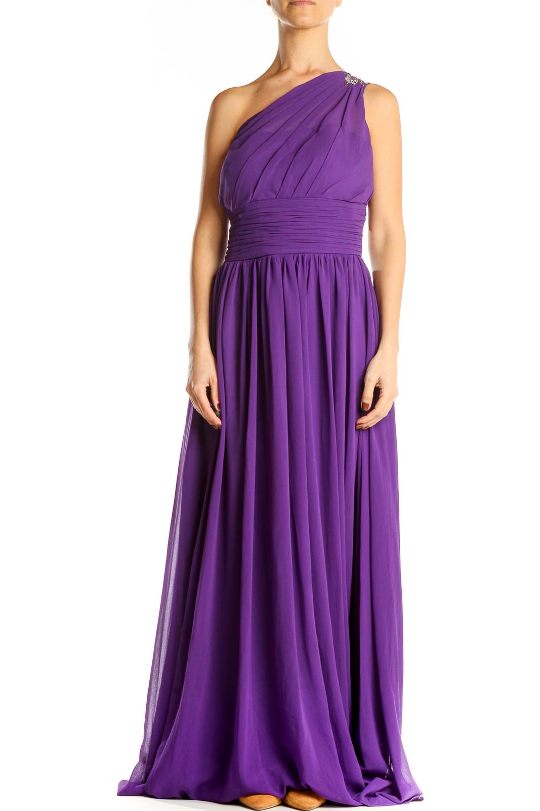 Purple One Shoulder Formal Column Dress Front