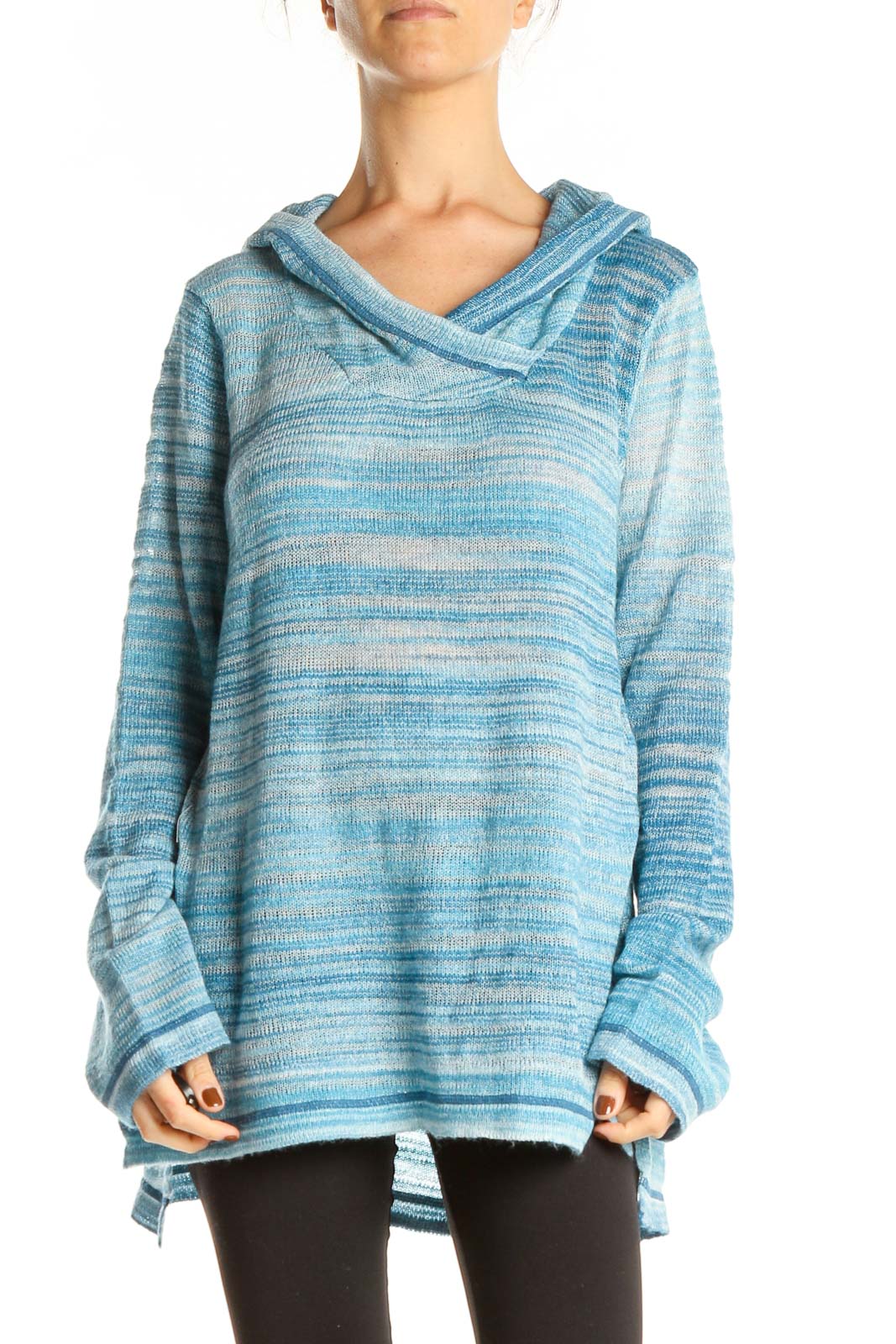 Blue Striped Hooded Sweater Front