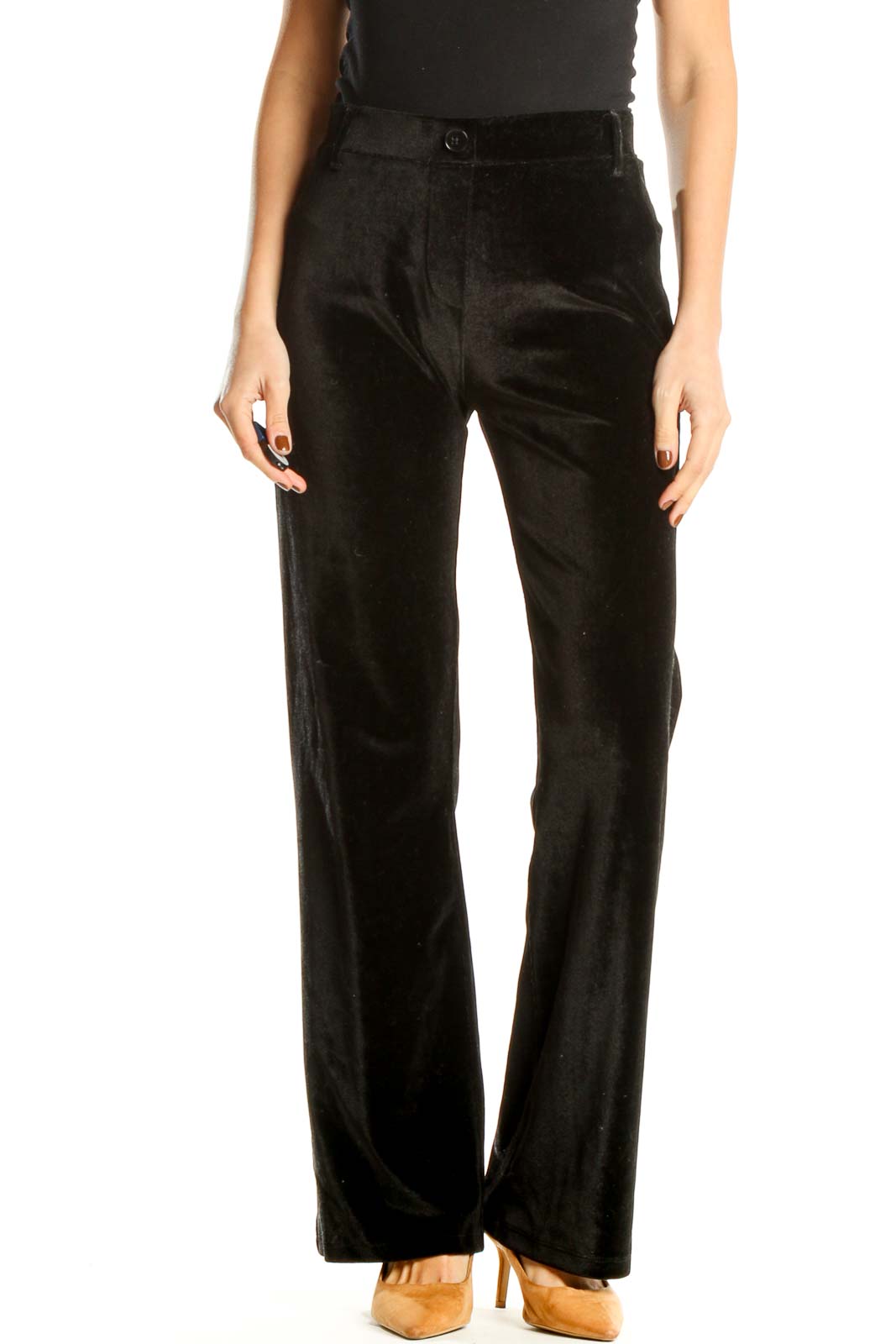 Black Velour Classic Trousers Front