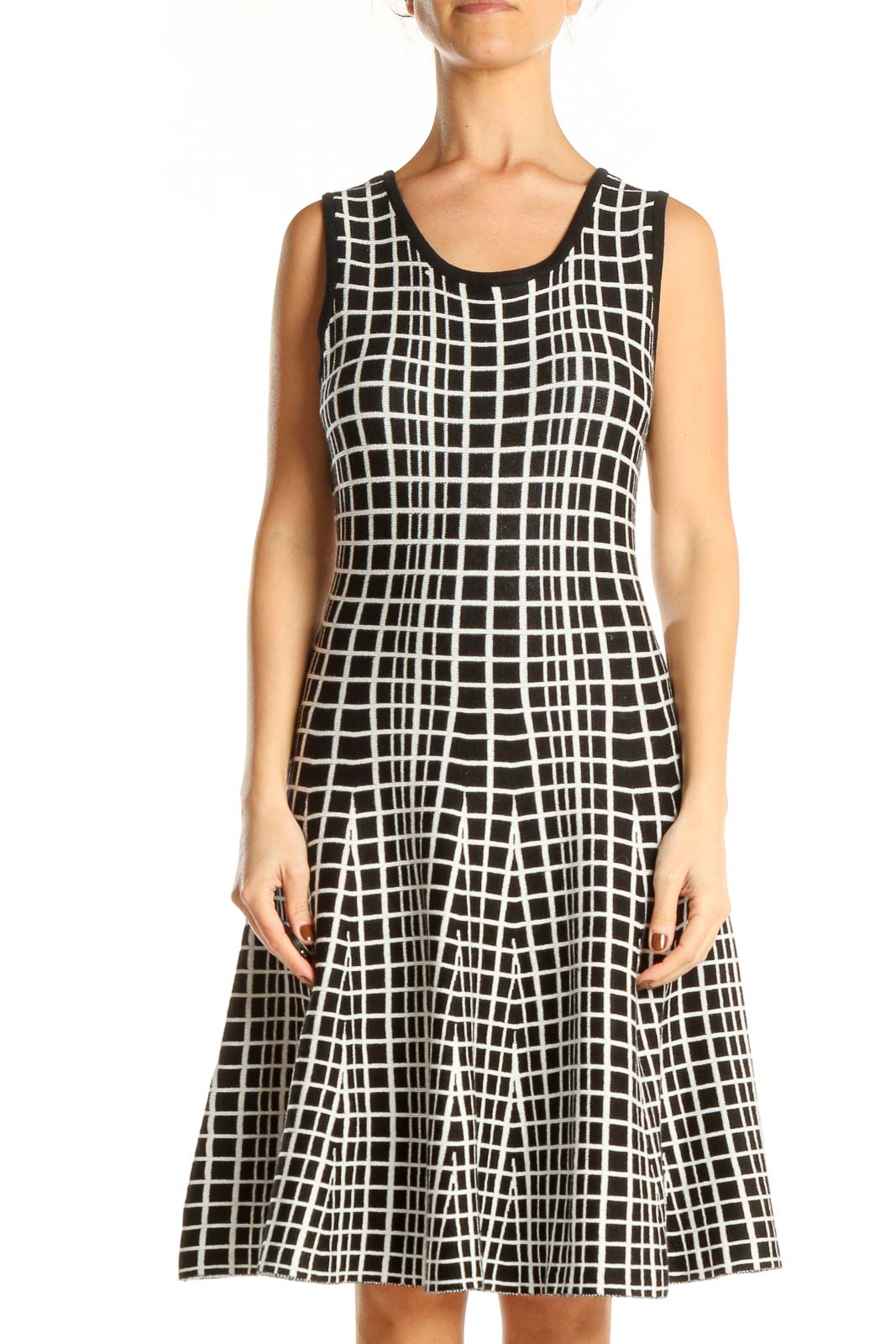 Black White Checkered Classic Fit & Flare Dress Front