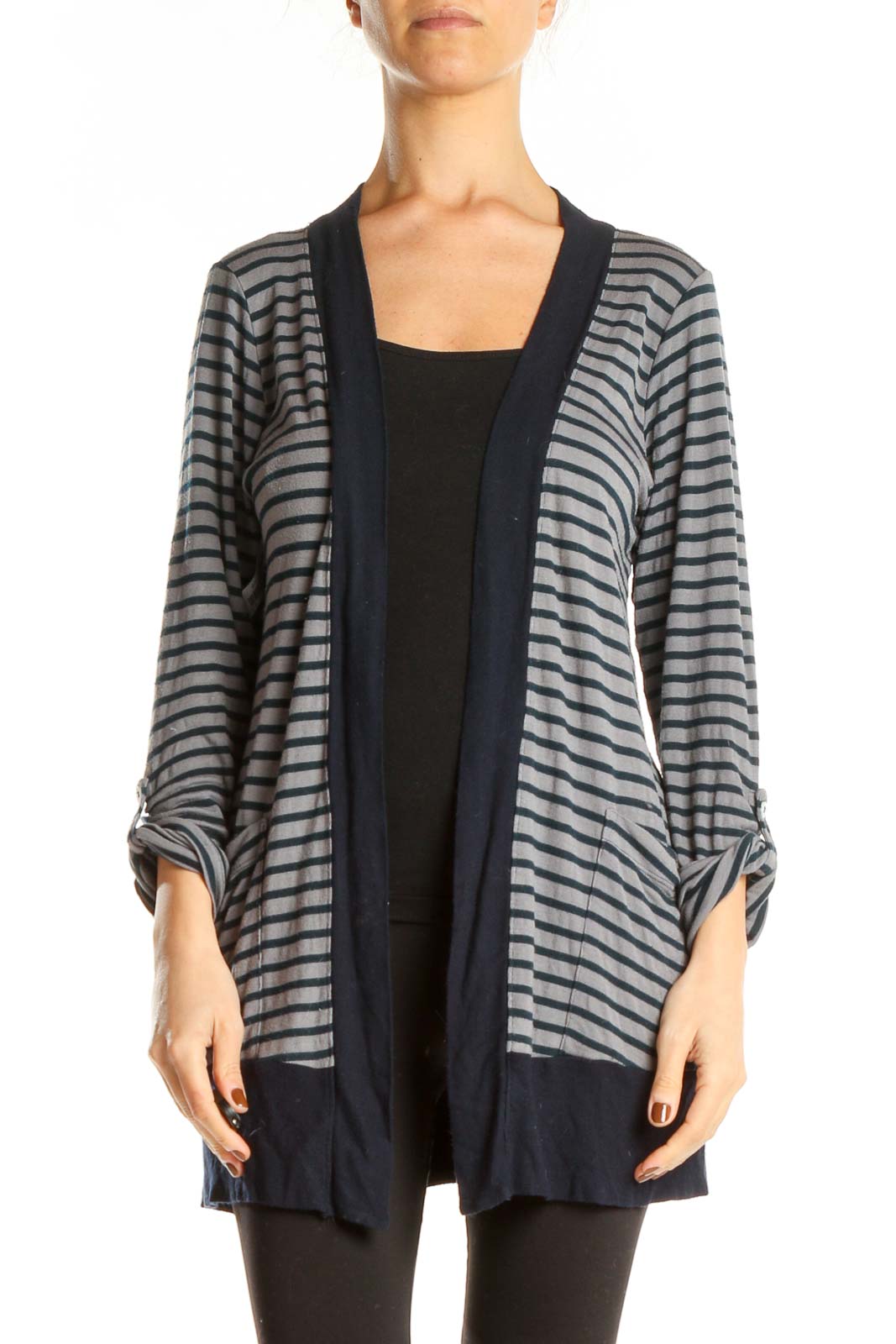 Blue Striped Cardigan Front