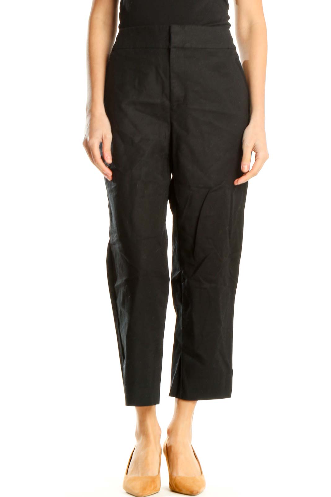 Black Textured All Day Wear Trousers Front