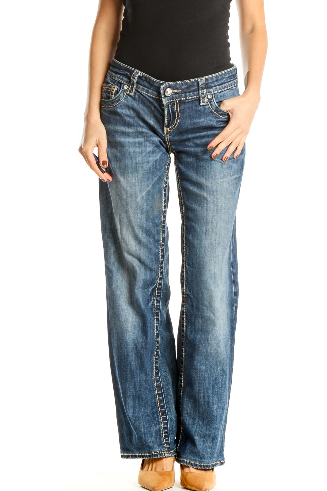 Blue Retro Low Waisted Jeans Front