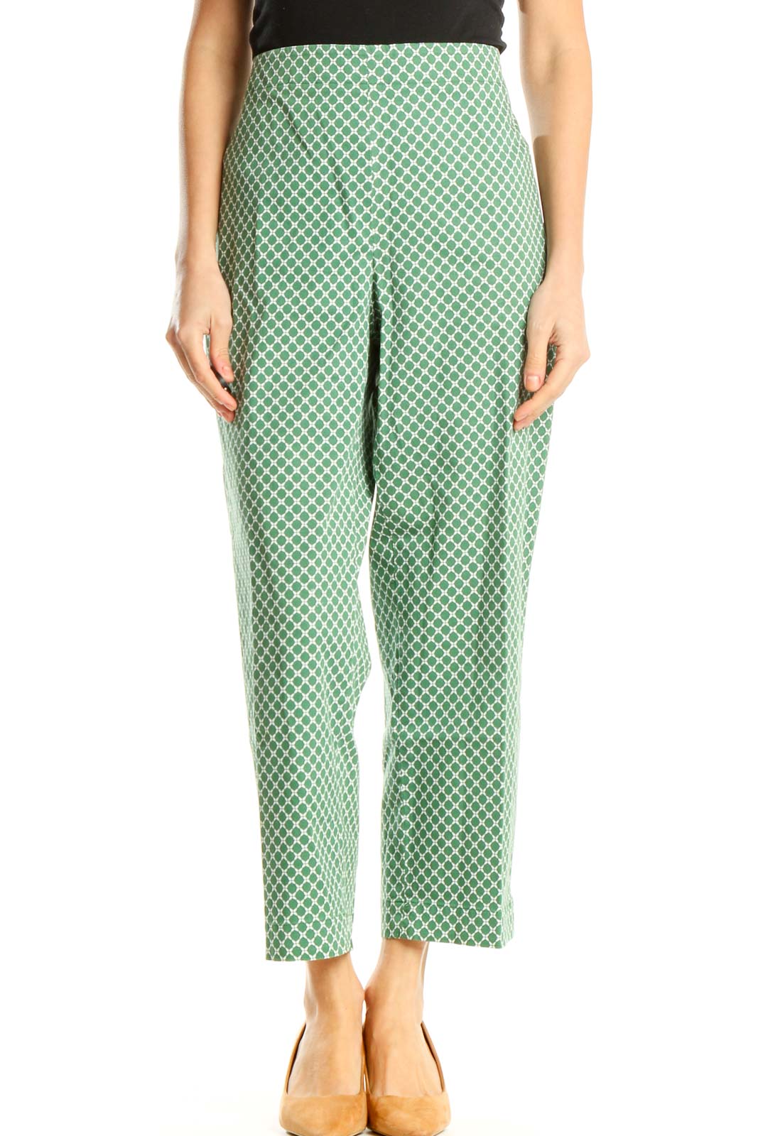 Green Printed Casual Trousers Front