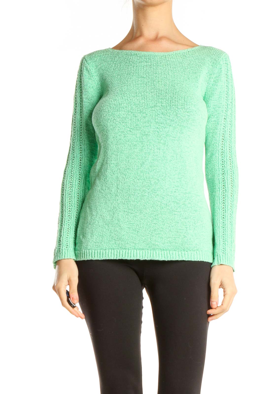 Green Knitted Light Sweater Front