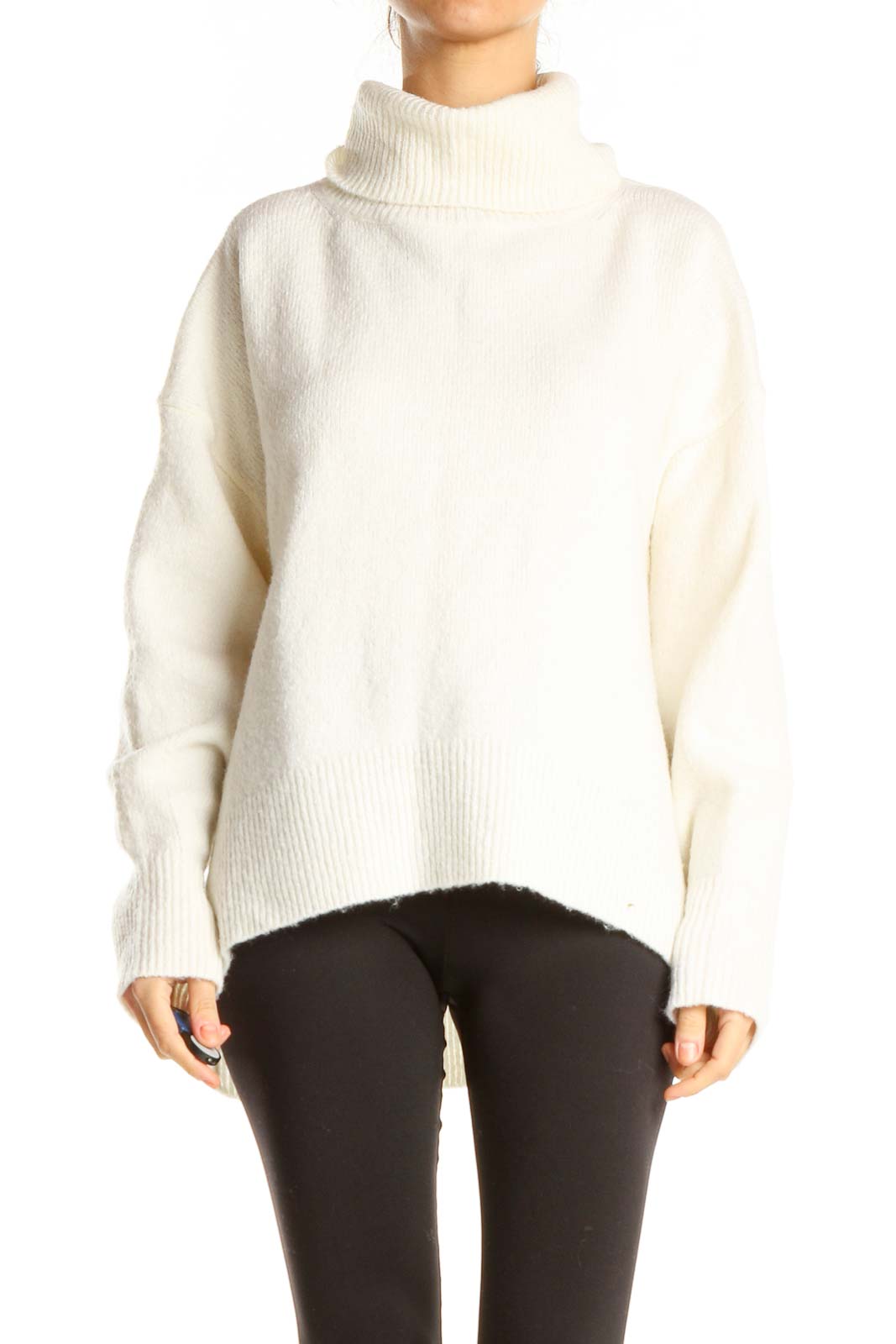 White Turtleneck Chic Sweater Front