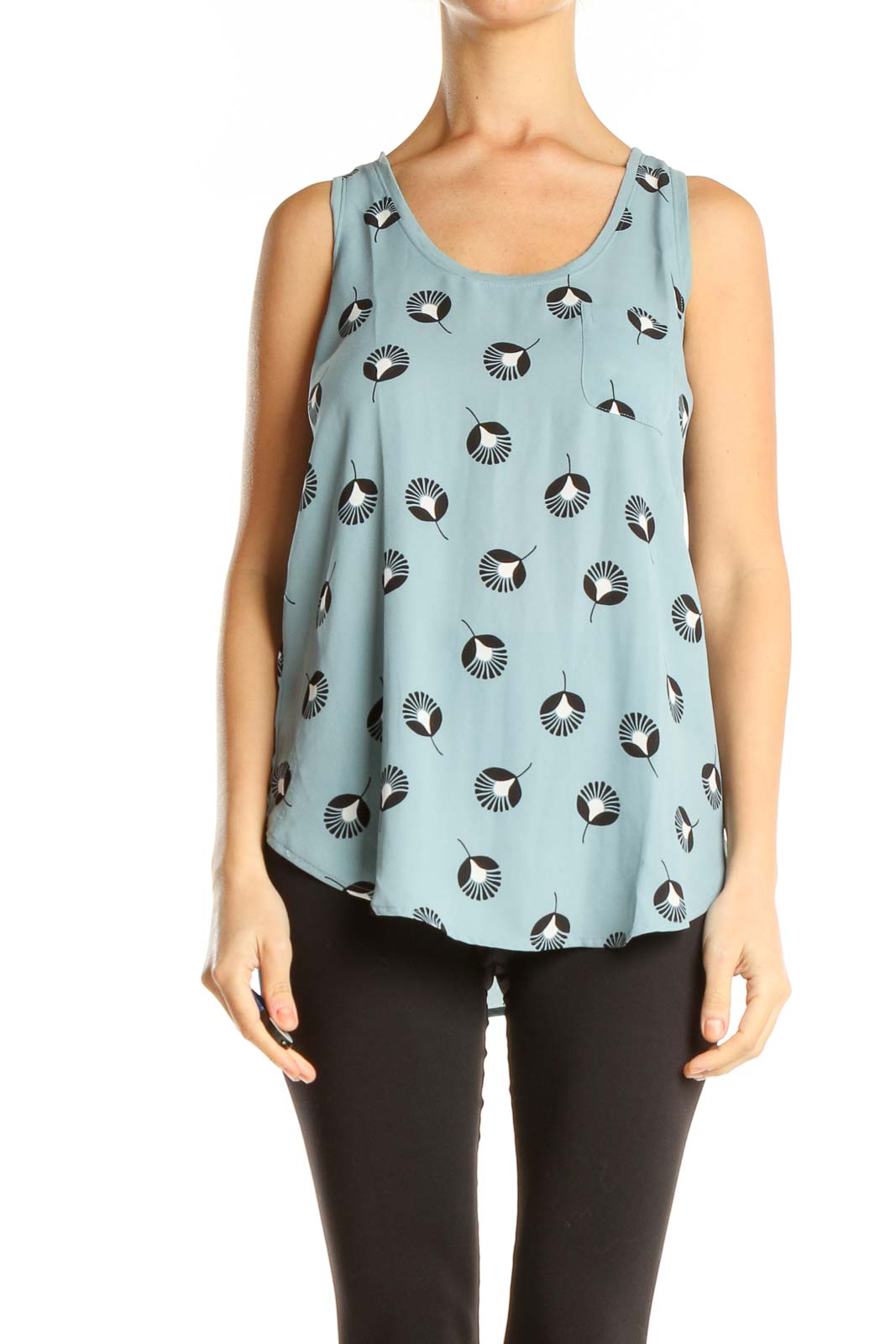 Blue Printed Holiday Top Front