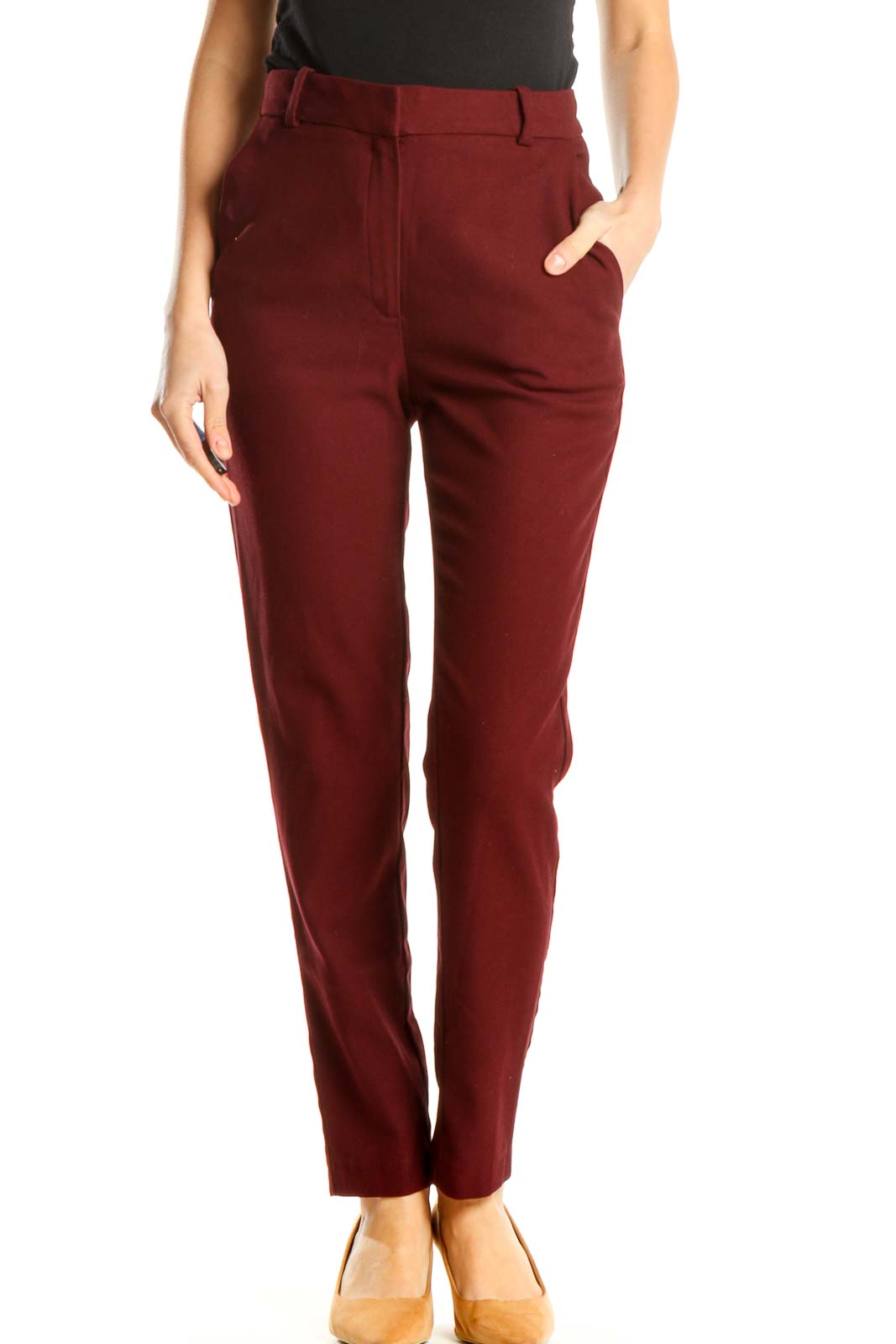 Red Casual Trousers Front