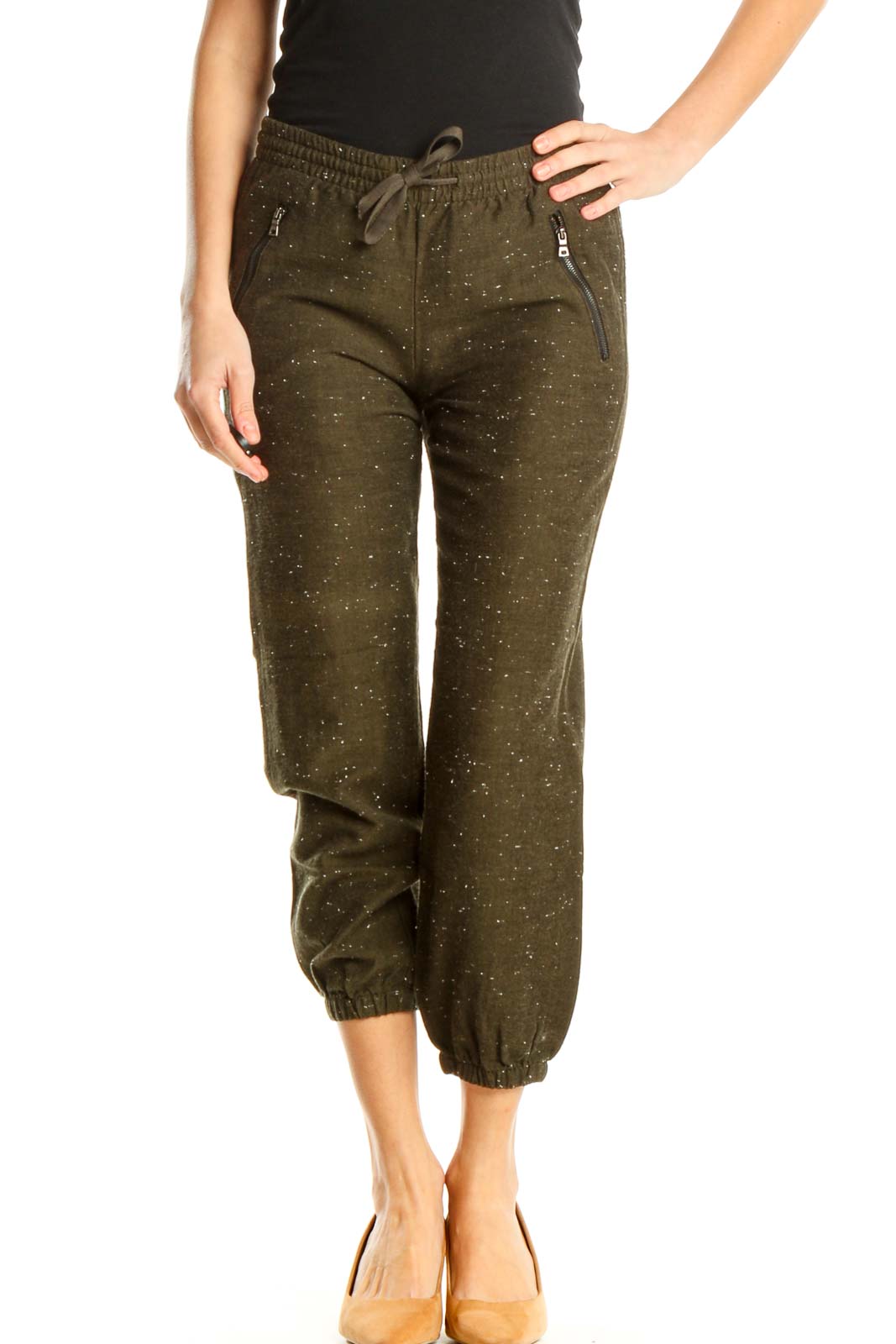 Green Textured All Day Wear Sweatpants Front