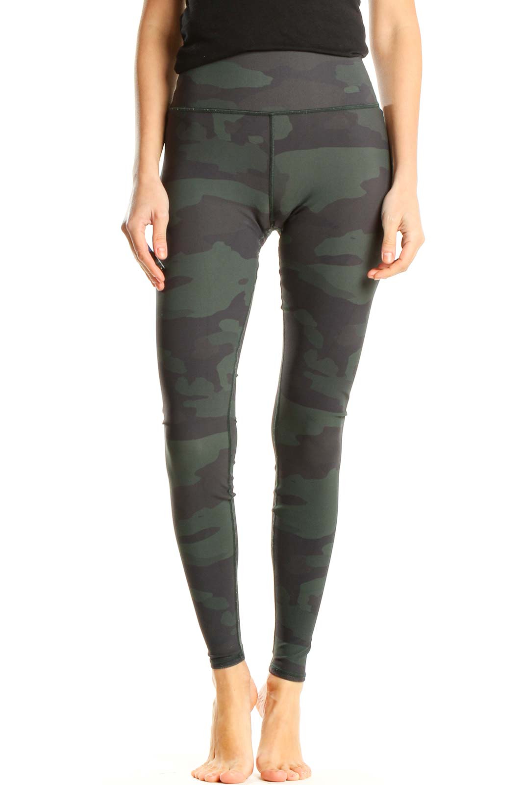 Green Camouflage Print Activewear Leggings Front