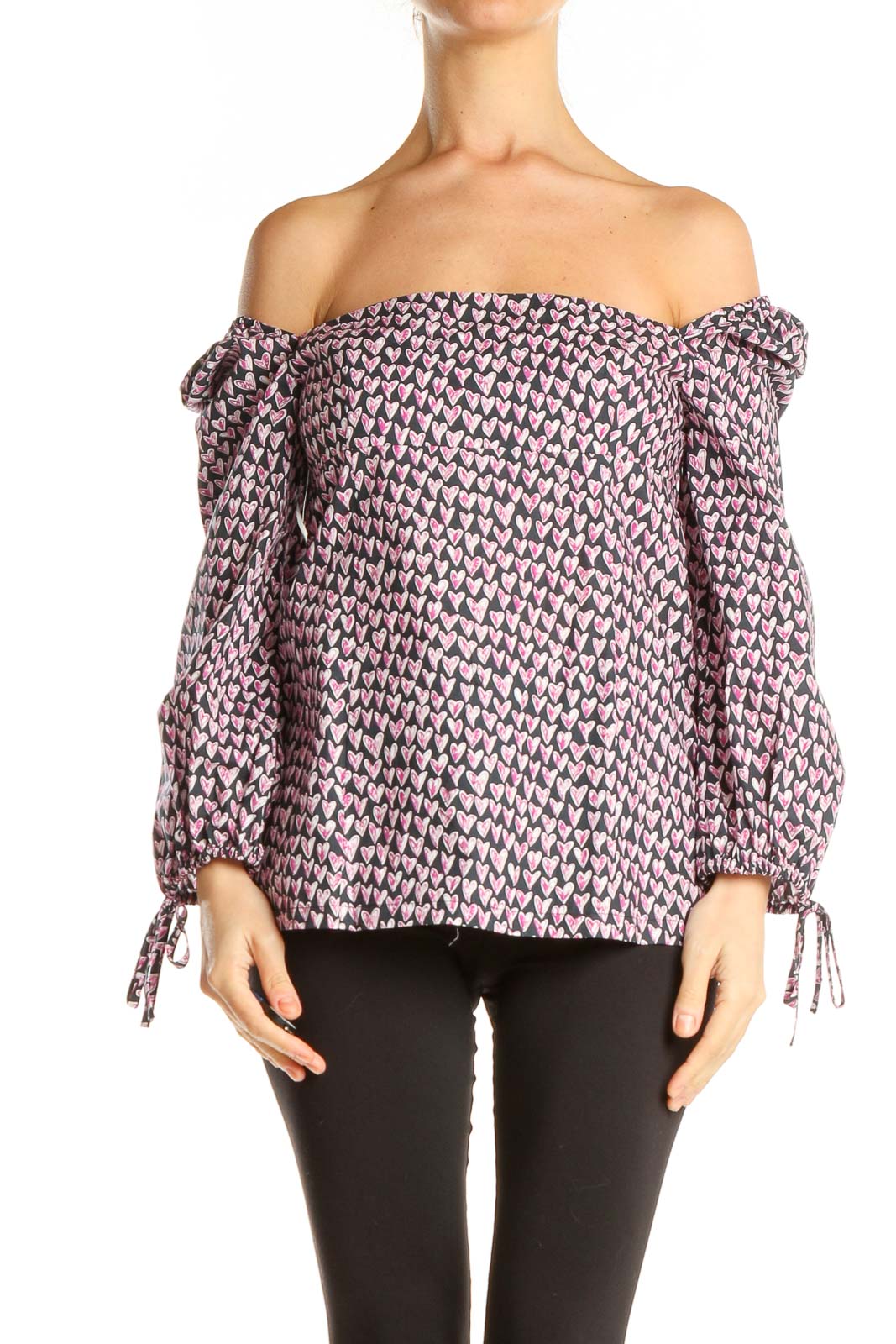 Pink Printed Bohemian Off The Shoulder Top Front