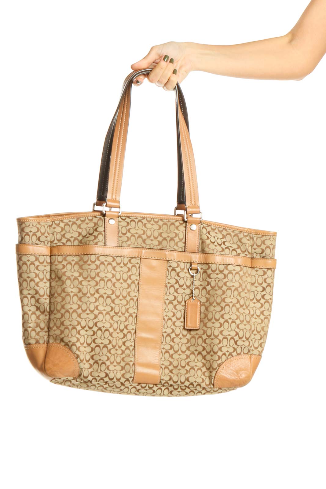 Beige Graphic Print Tote Bag Front