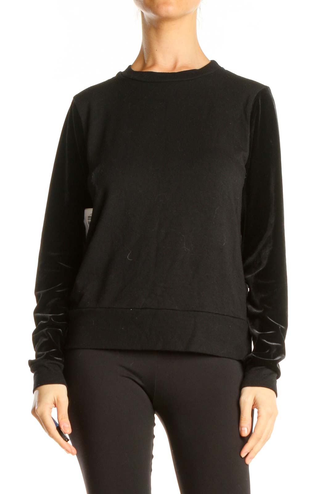 Black Casual Long Sleeve Top Front