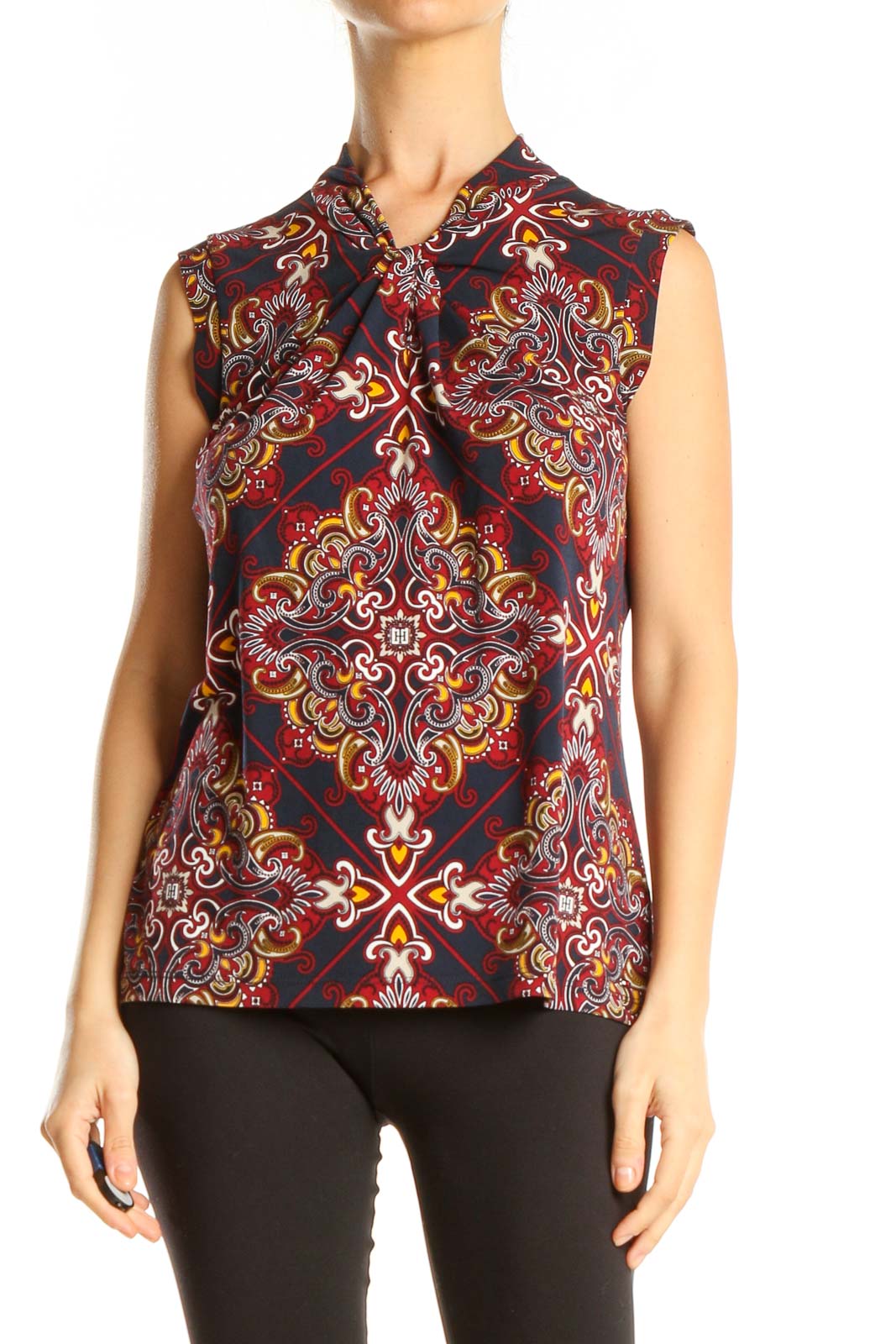 Red Graphic Print Top Front