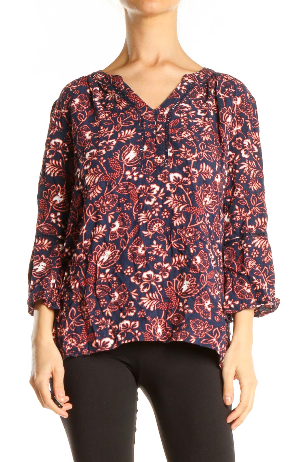 Red Blue Floral Print All Day Wear Top Front