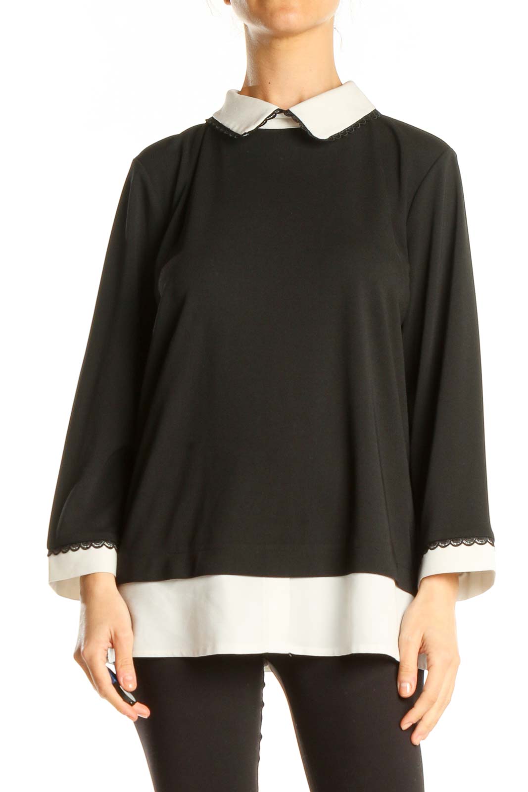 Black White Collared Classic Top Front