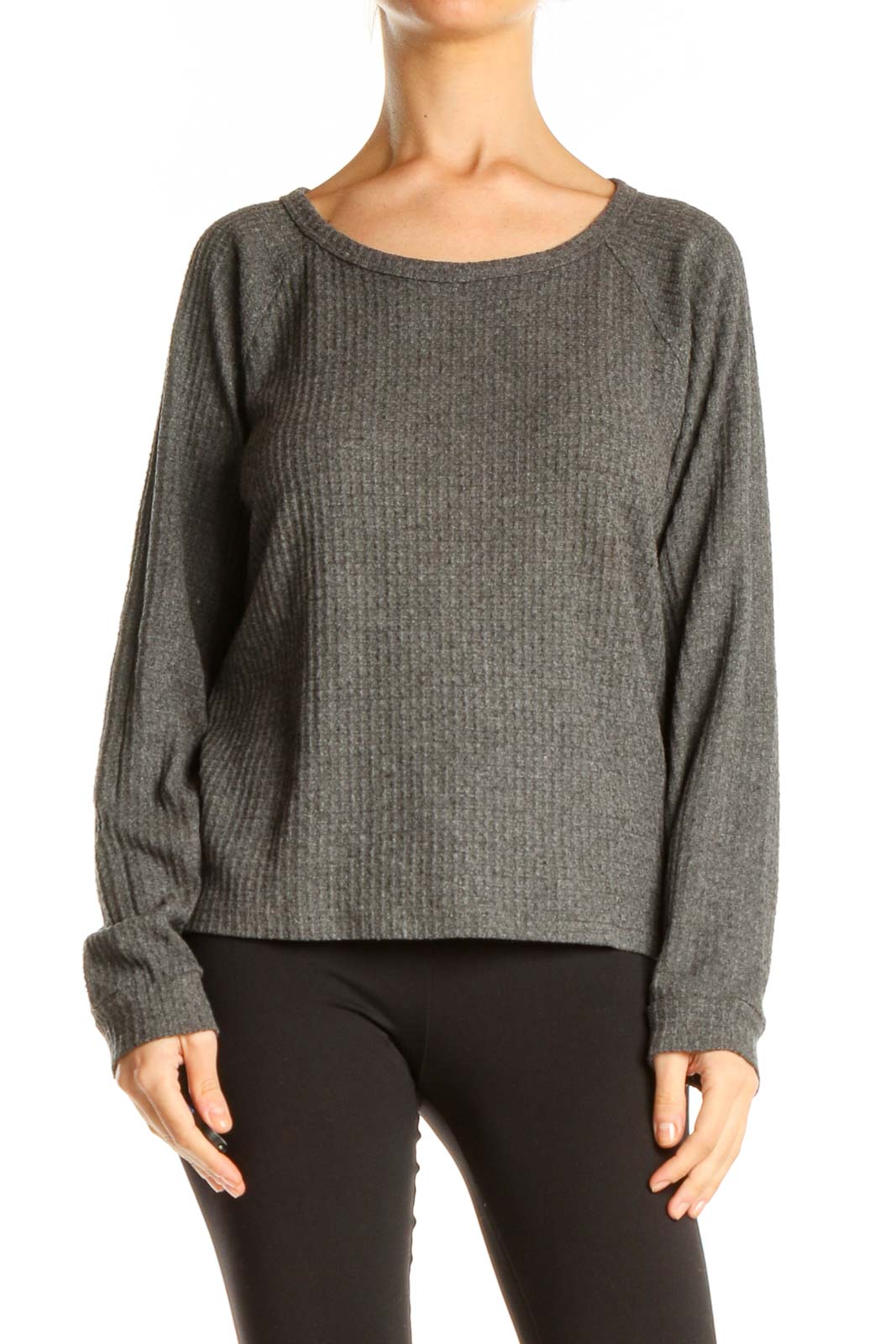 Gray Casual Long Sleeve Top Front