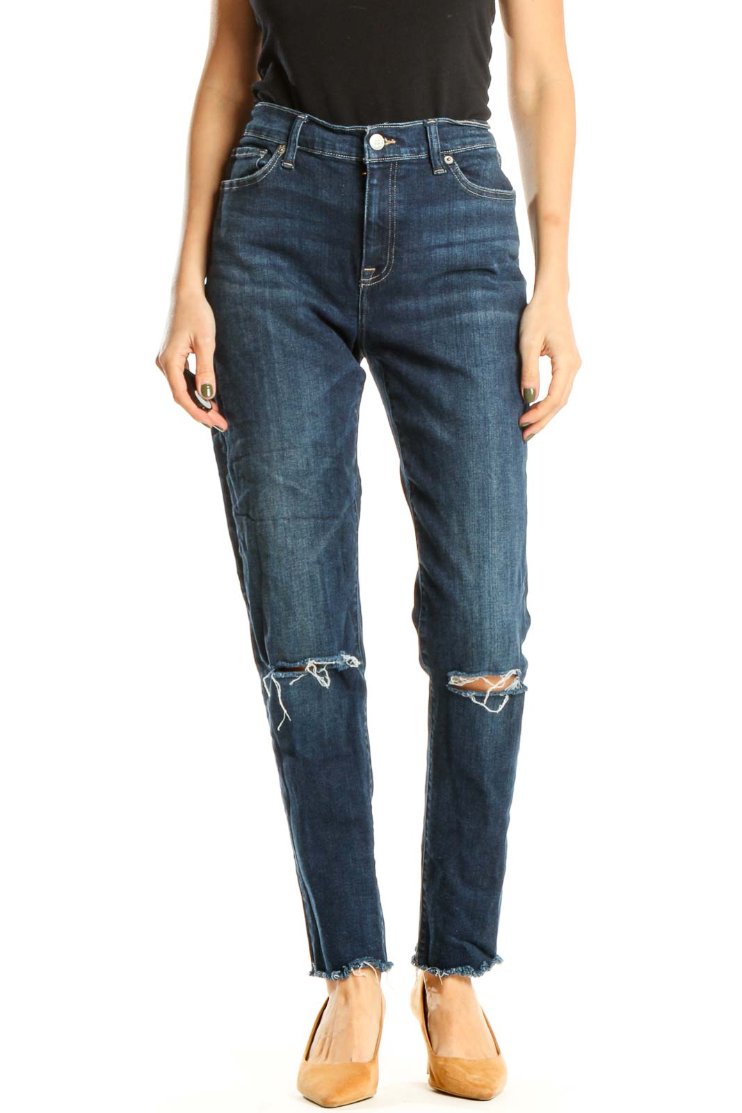Blue Jeans with Distressed Detail Front