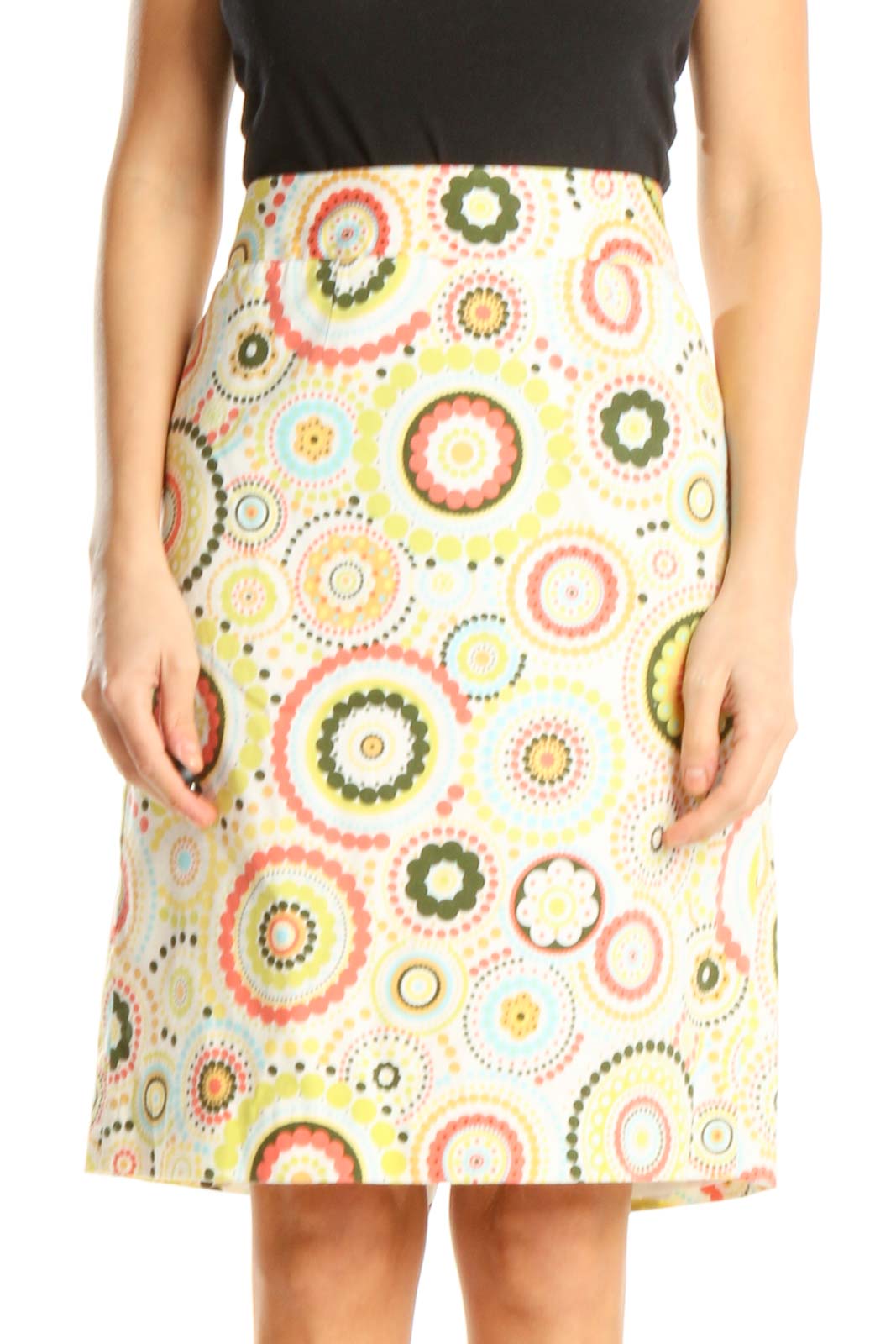 Yellow Printed Holiday A-Line Skirt Front