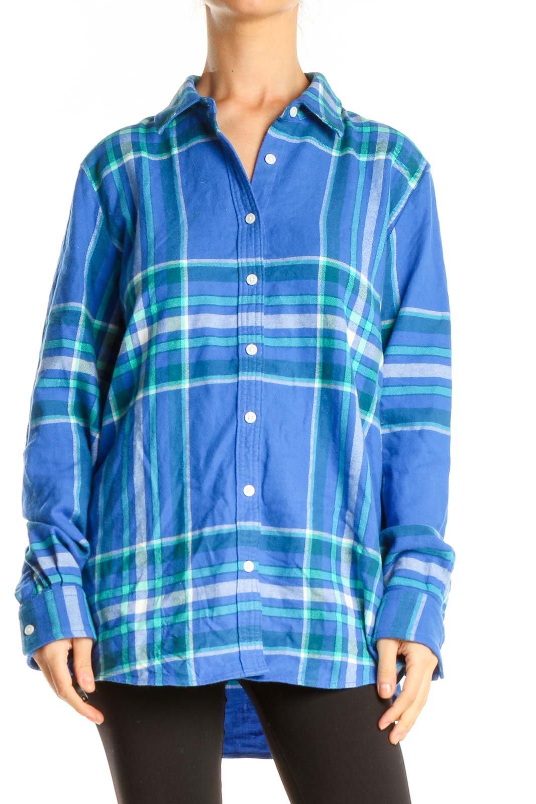 Blue Plaid Casual Top Front