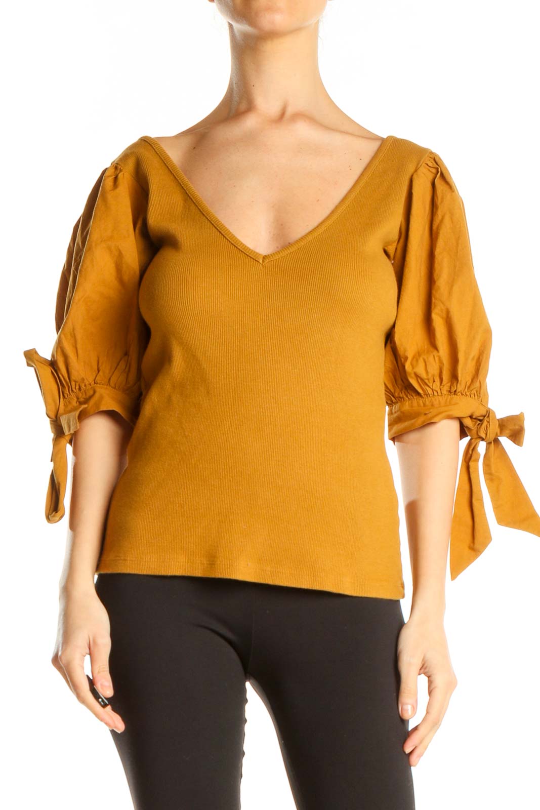 Yellow Chic Top With Puffy Sleeves Front