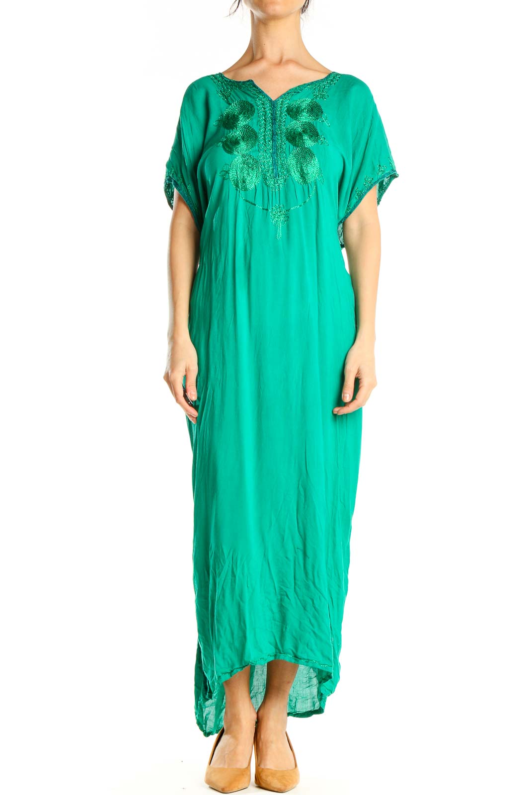 Green Bohemian Column Dress Front