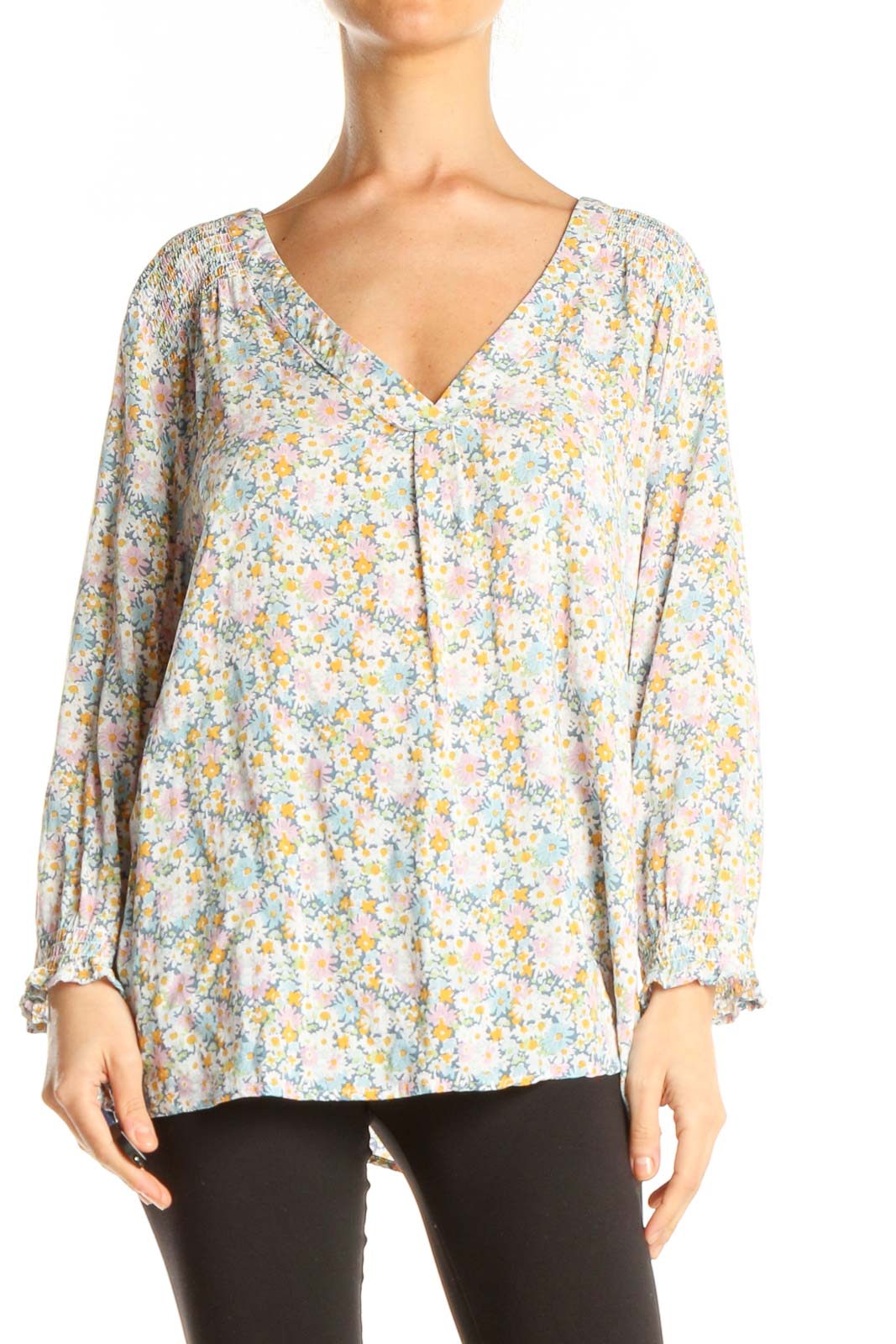 Multicolor Floral Print All Day Wear Blouse Front