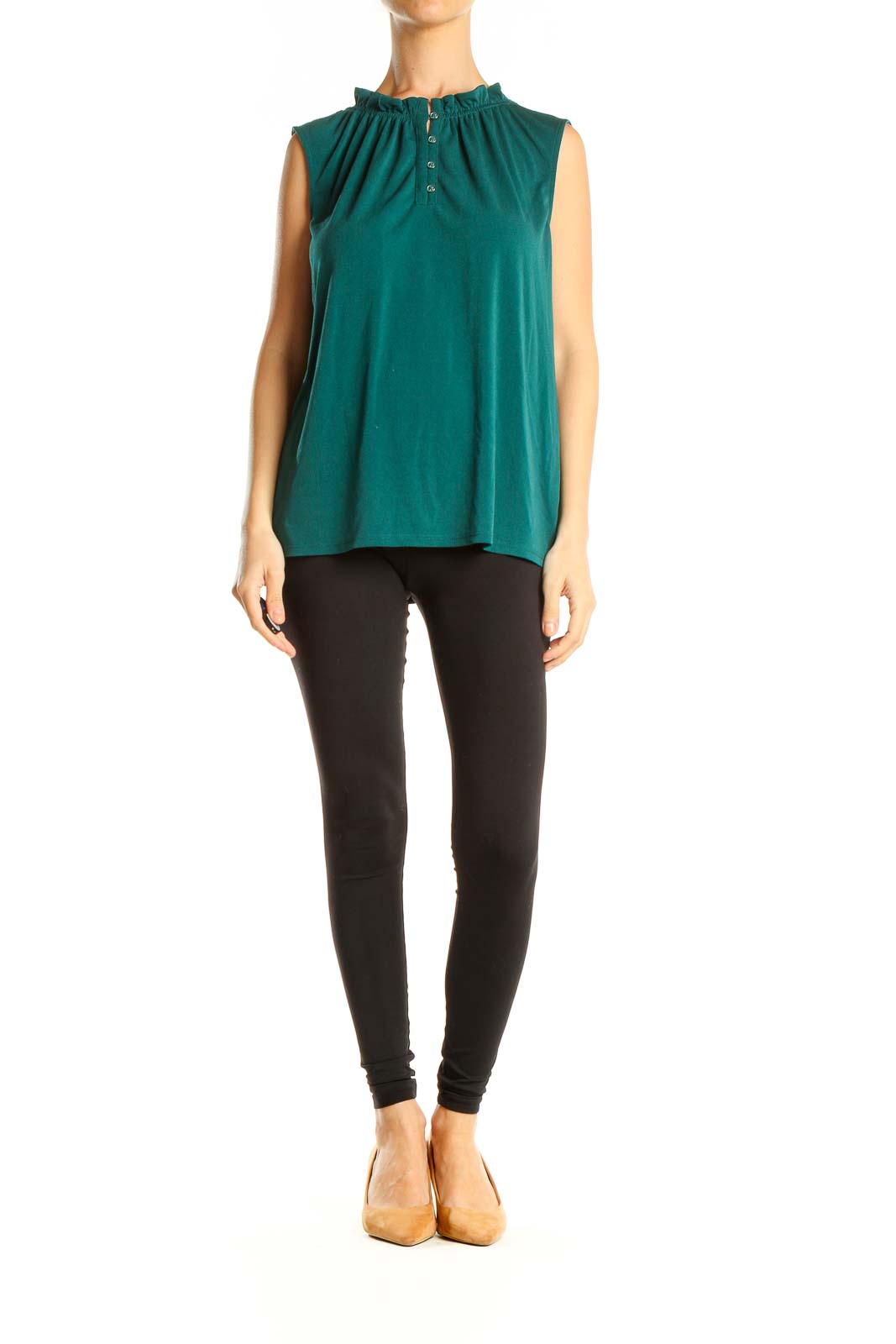 Adrianna Papell Green Casual Top Polyester SilkRoll