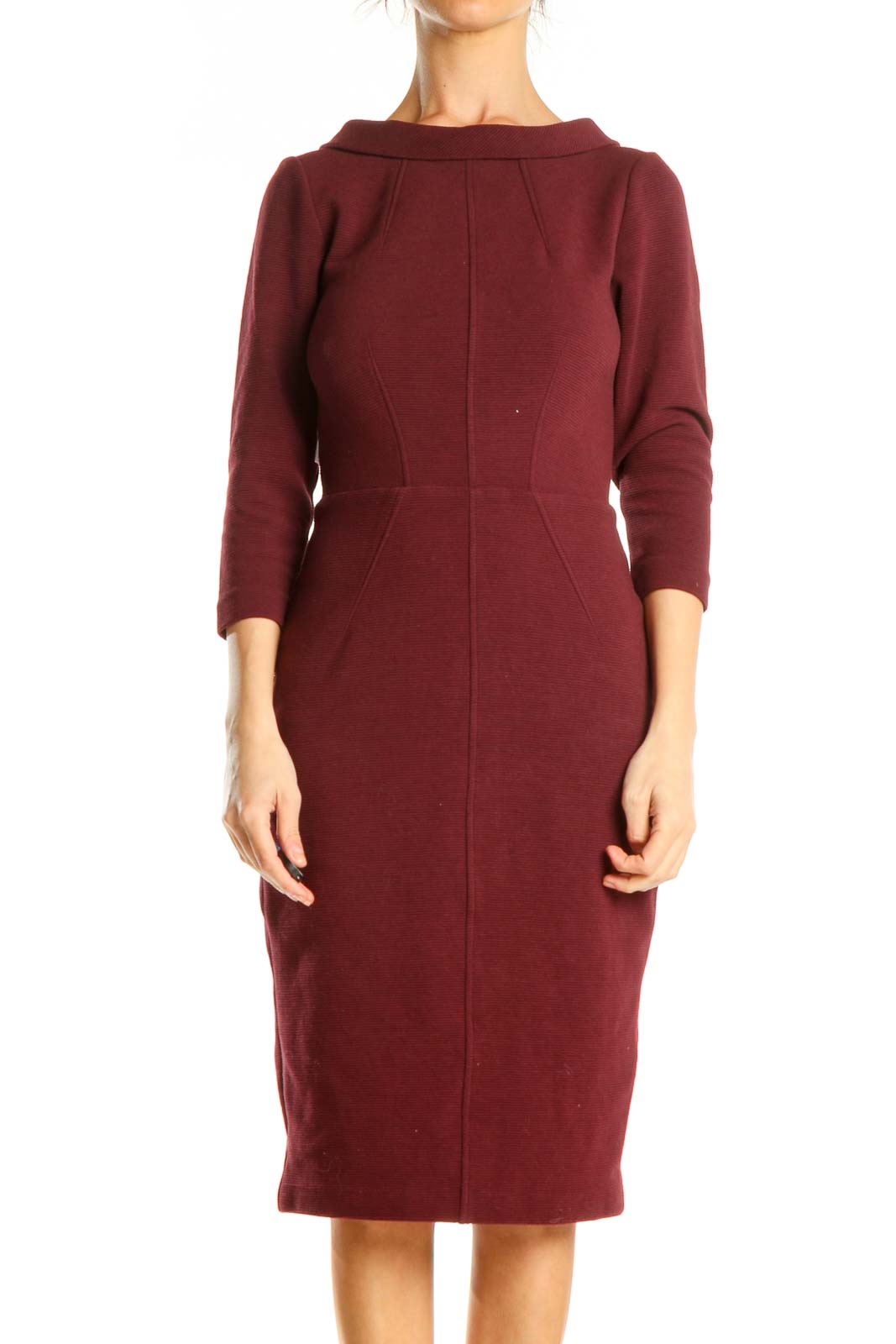 Red Classic Knit Sheath Dress Front