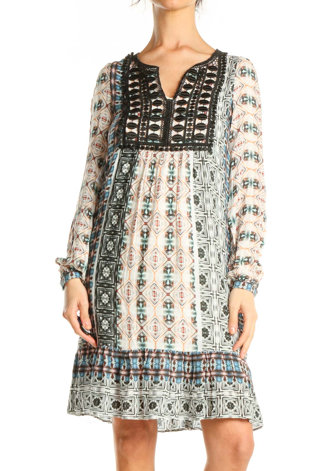 Multicolor Graphic Print Bohemian Fit & Flare Dress Front