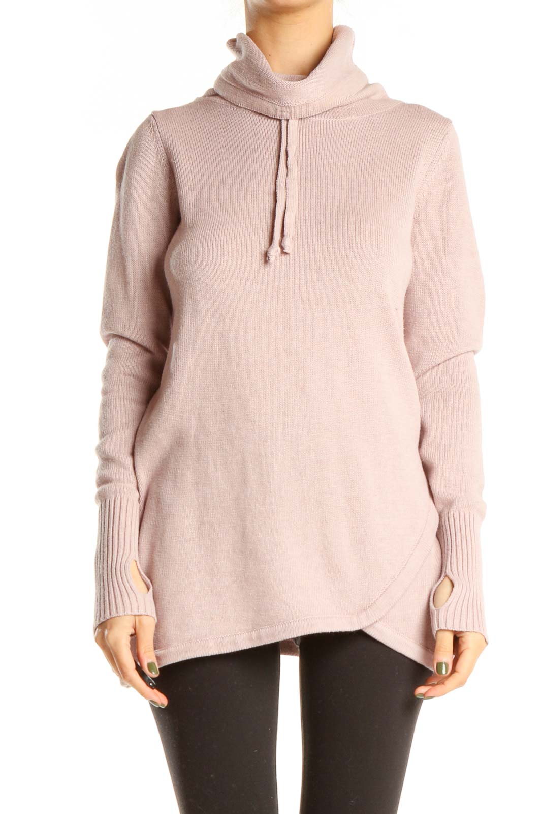 Pink Casual Turtle Neck Sweater Front