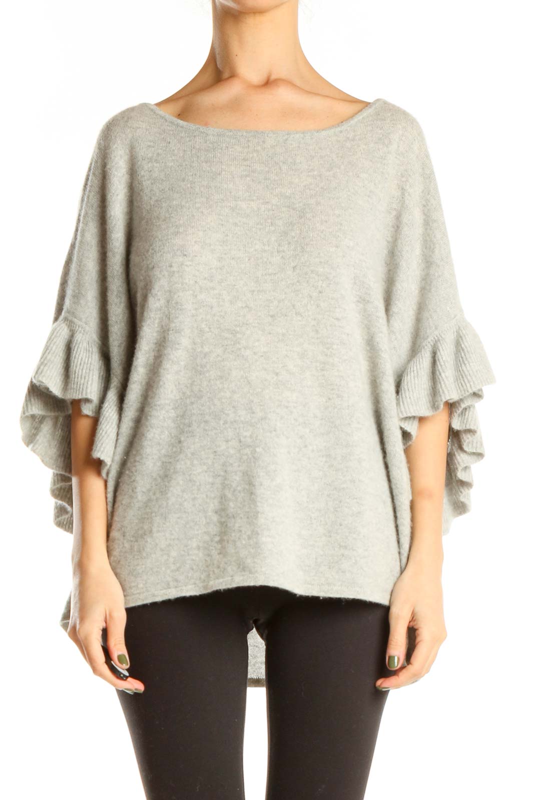Gray Brunch Top with Ruffle Detail Front