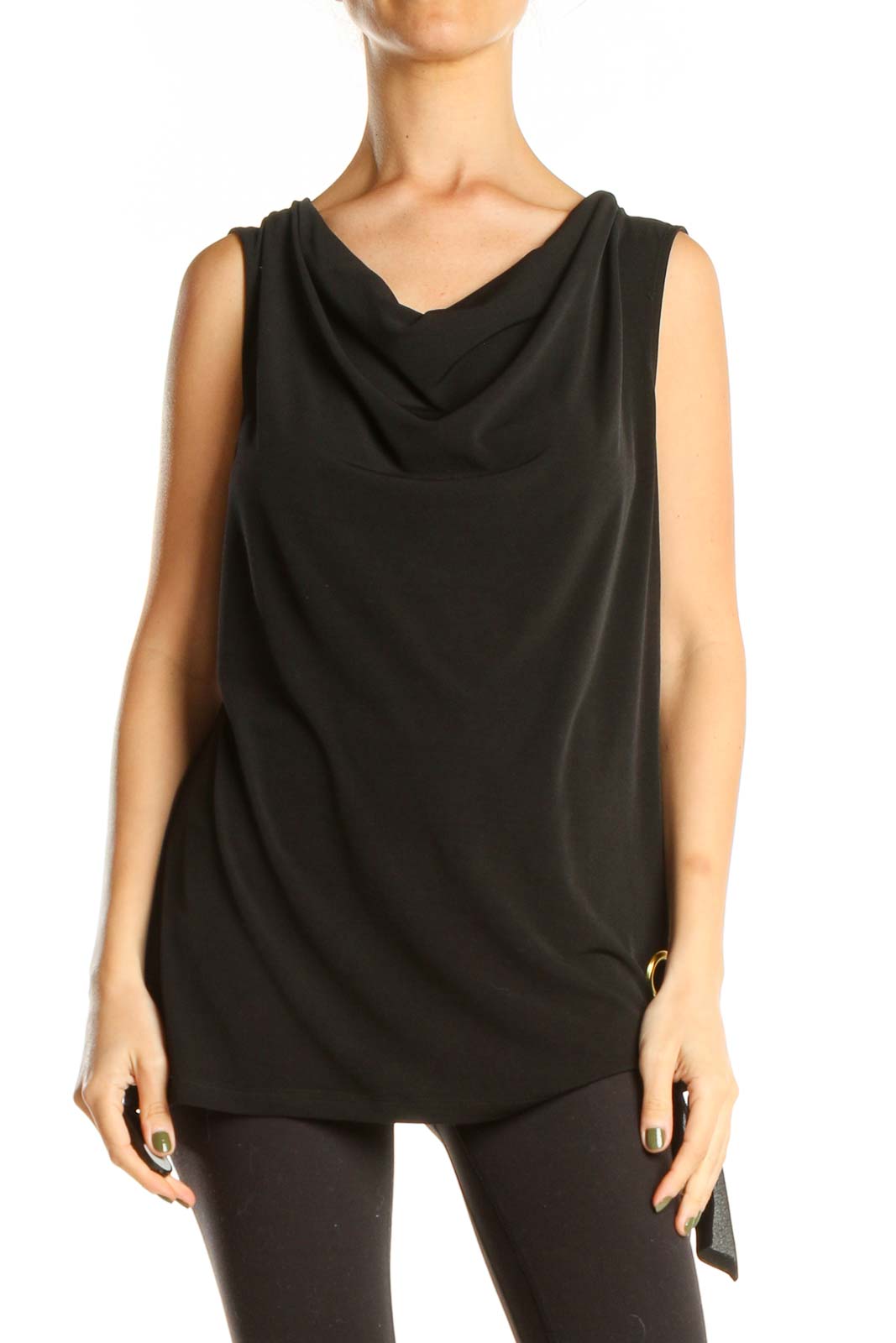 Black All Day Wear Top with Cowl Neck Detail Front