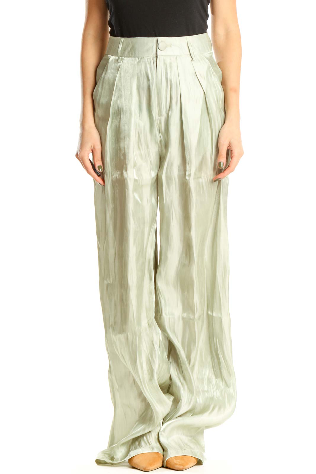 Green Shiny Holiday Trousers Front