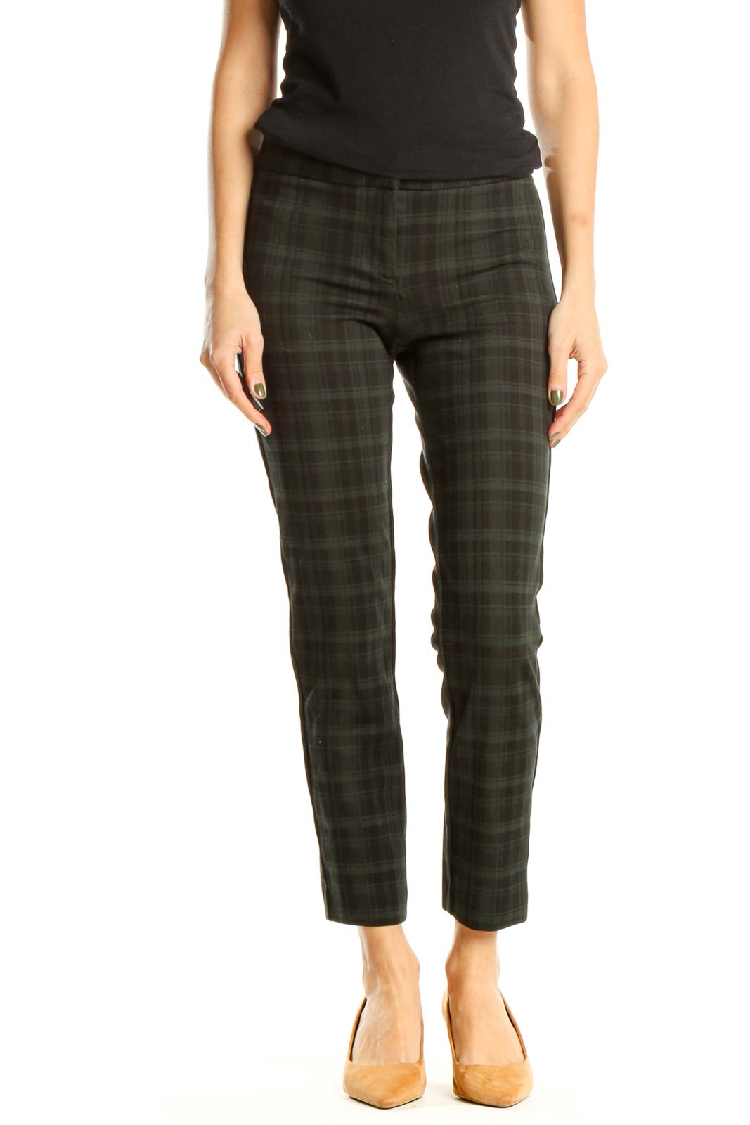 Black Plaid All Day Wear Trousers Front