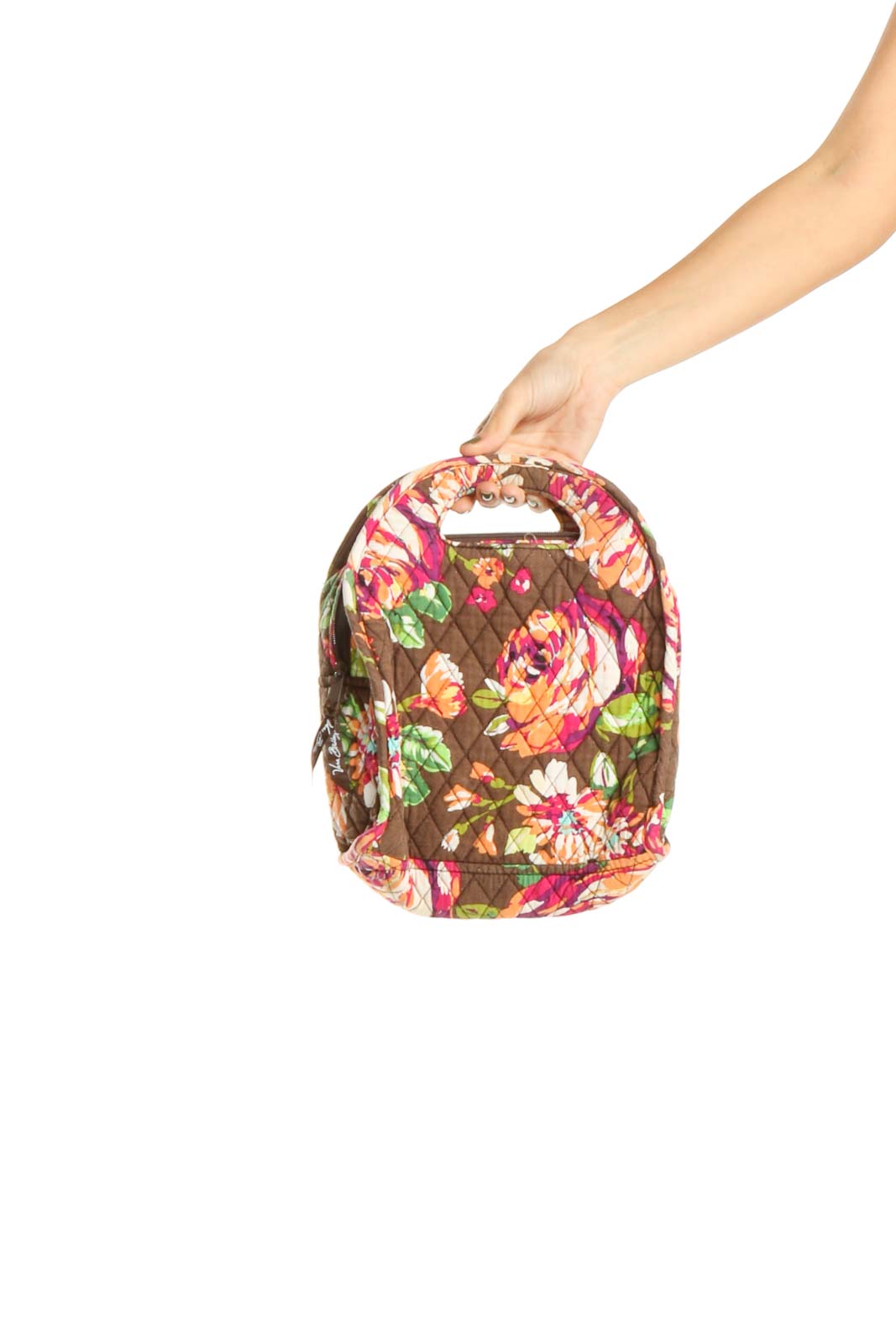 Brown Floral Print Lunch Bag Front