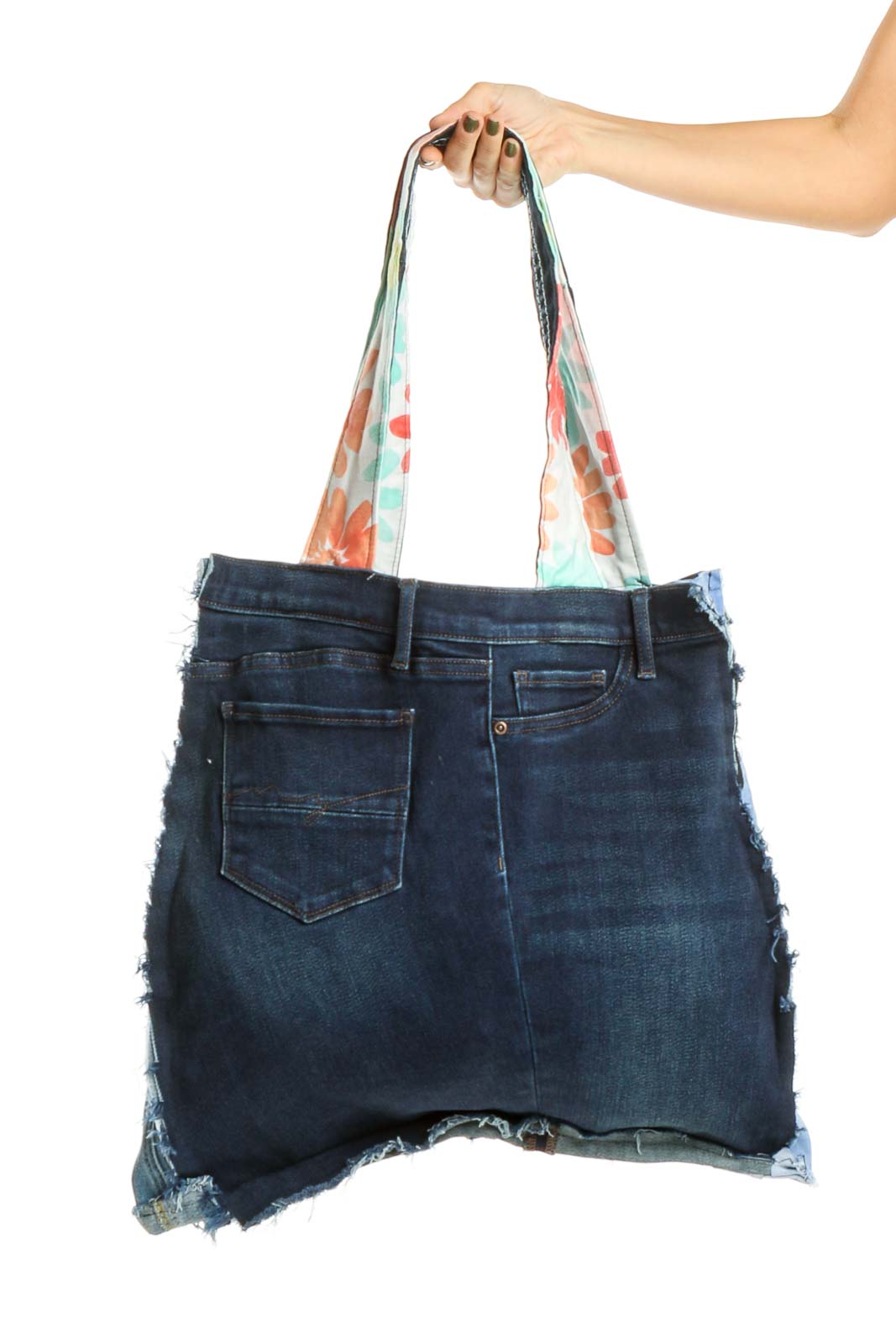 Reworked: Blue Denim Tote Bag with Side Pockets From Donated Denim Front